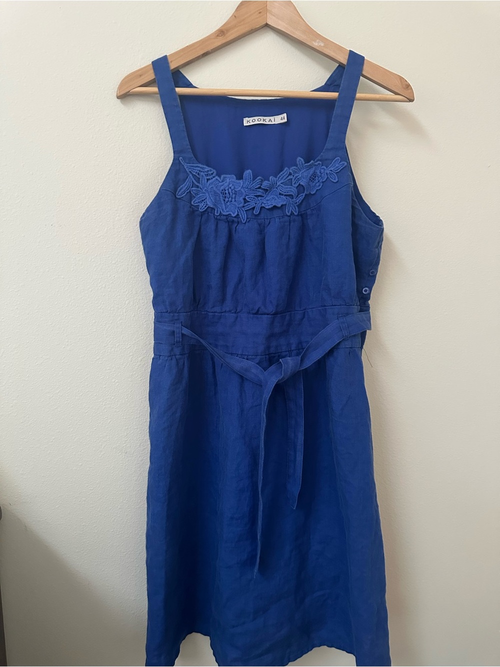 Kookai Blue Linen Floral Appliqué Sundress Size EU 44